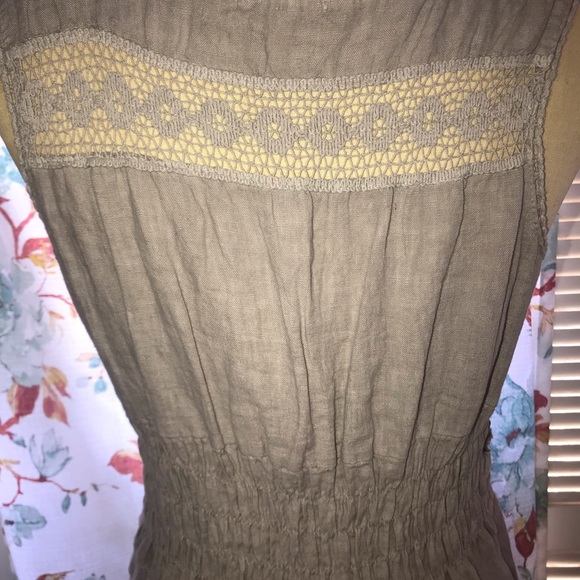 Fabulous embellished linen dress/antique Chinese embroidery trim, One of a kind - Picture 5 of 13